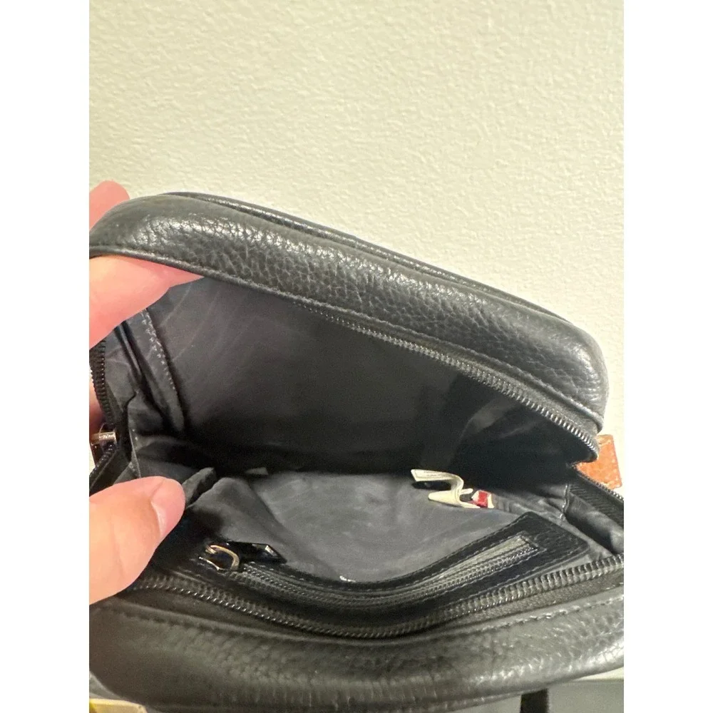 Champs Black Pebbled Leather Crossbody Bag Small Travel Messenger Pouch